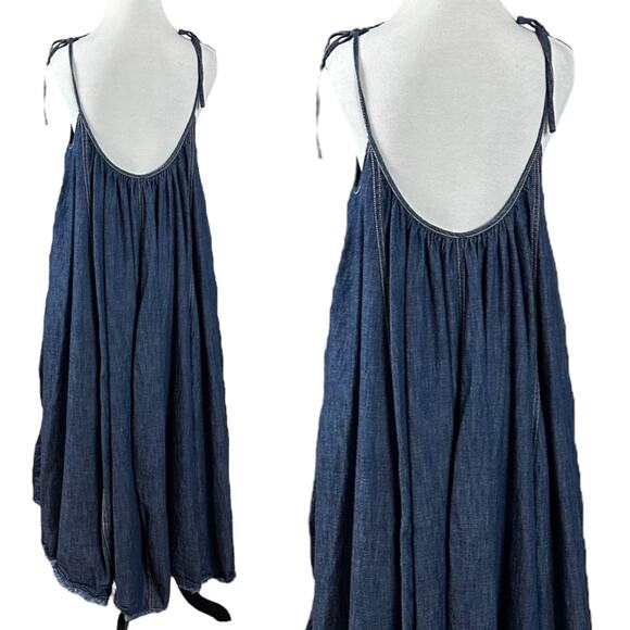 Free People Denim Dreams Midi Dress in 70s Blue Size XS Jean Jumper Retro - Picture 10 of 15